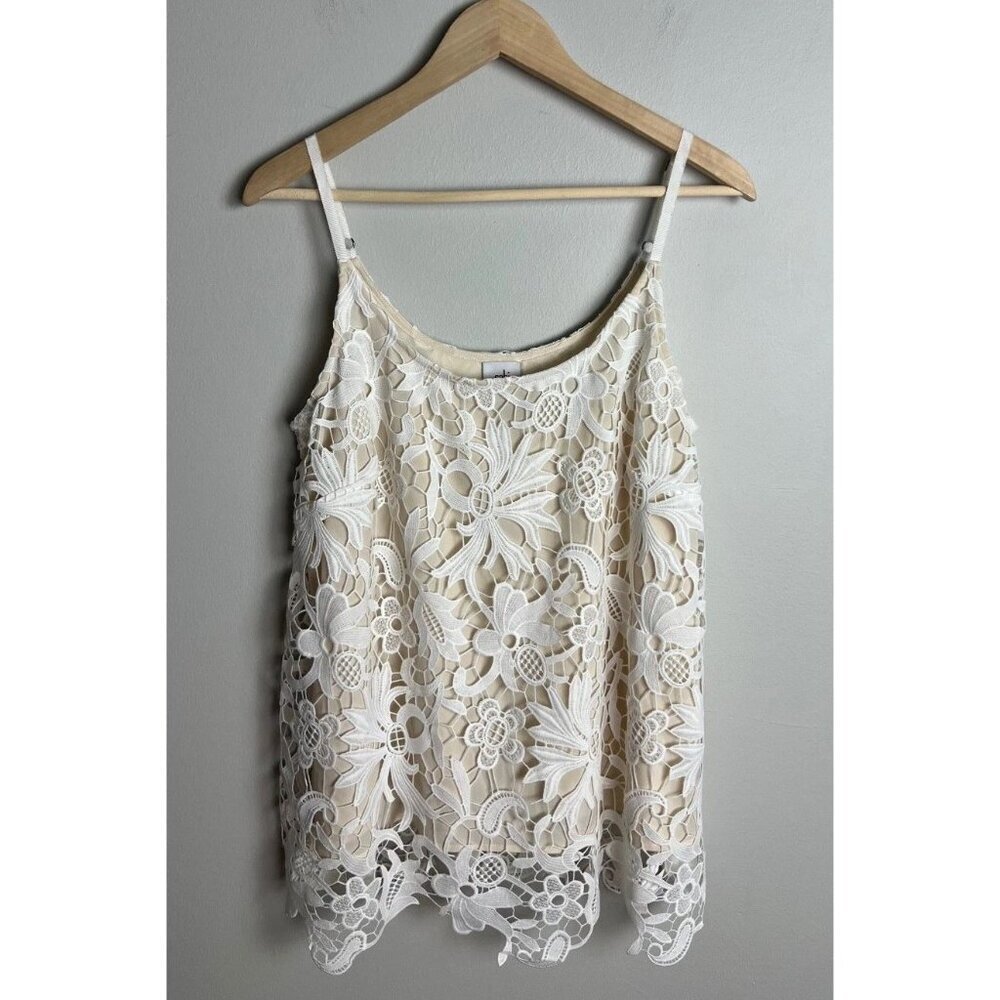 Cabi Lace Overlay Cami Ivory Size Medium Lined Adjustable Style #5254 Women’s